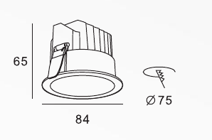 MKR-230: dış çap 84 mm, yükseklik 65 mm, kesim 75 mm
