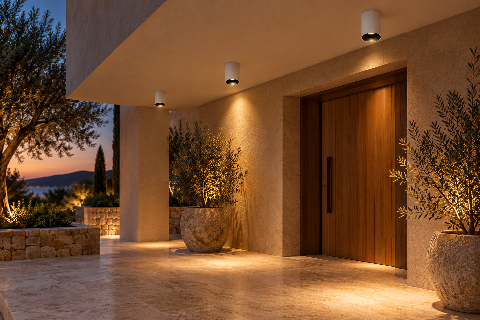 MKR-500 serisiyle örtülü otel girişi — temsili uygulama.